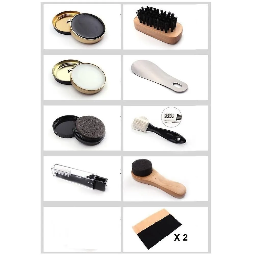 10pcs Shoe Shine Care Set Portable Shoes Polish Cleaning Kit With Leather Cylinder Box