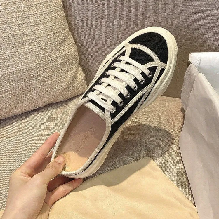 2021 new casual bag half slippers female wear shoes children a foot lazy flat Muller canvas shoes women