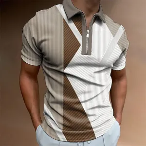 3D Vertigo Print Men's Zip Polo Golf Shirt - Breathable Summer Style for Sports & Leisure