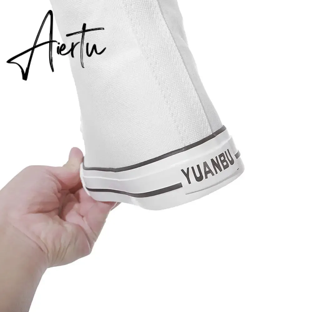 Aiertu  Latest Spring Short Tube Front Lace-up Side Zipper Canvas Shoes Flat Bottom Increased Casual Shoes  women sneakers