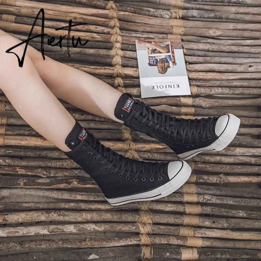 Aiertu  Latest Spring Short Tube Front Lace-up Side Zipper Canvas Shoes Flat Bottom Increased Casual Shoes  women sneakers