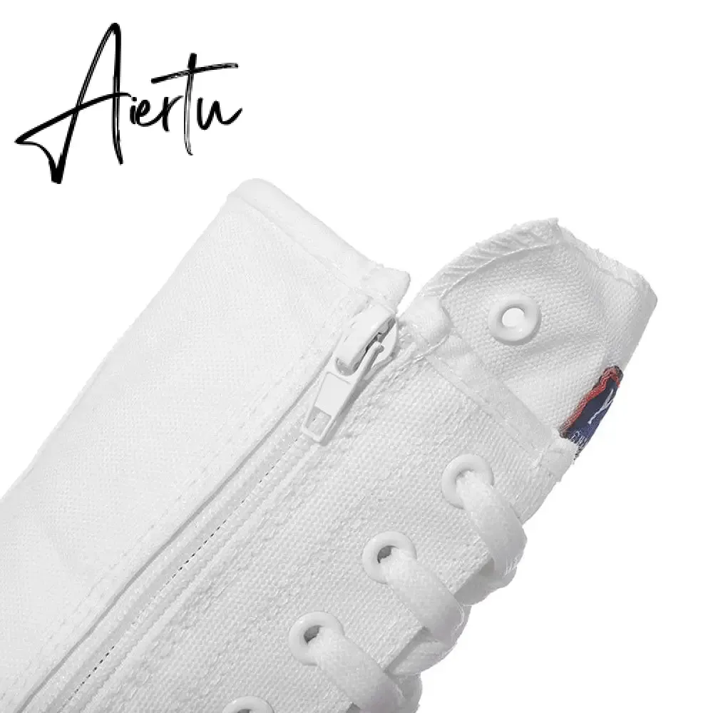 Aiertu  Latest Spring Short Tube Front Lace-up Side Zipper Canvas Shoes Flat Bottom Increased Casual Shoes  women sneakers