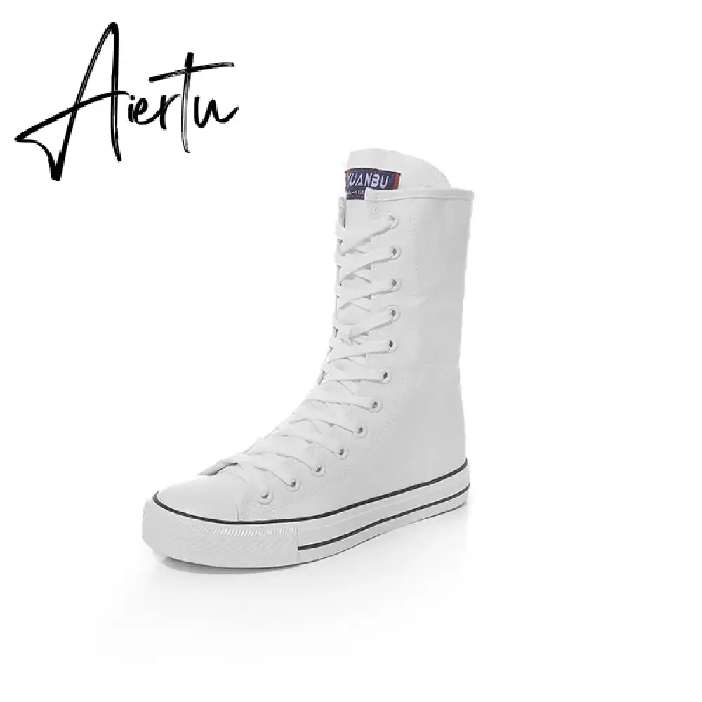 Aiertu  Latest Spring Short Tube Front Lace-up Side Zipper Canvas Shoes Flat Bottom Increased Casual Shoes  women sneakers