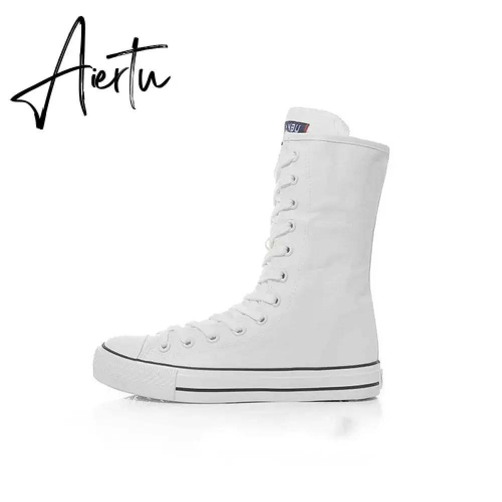 Aiertu  Latest Spring Short Tube Front Lace-up Side Zipper Canvas Shoes Flat Bottom Increased Casual Shoes  women sneakers