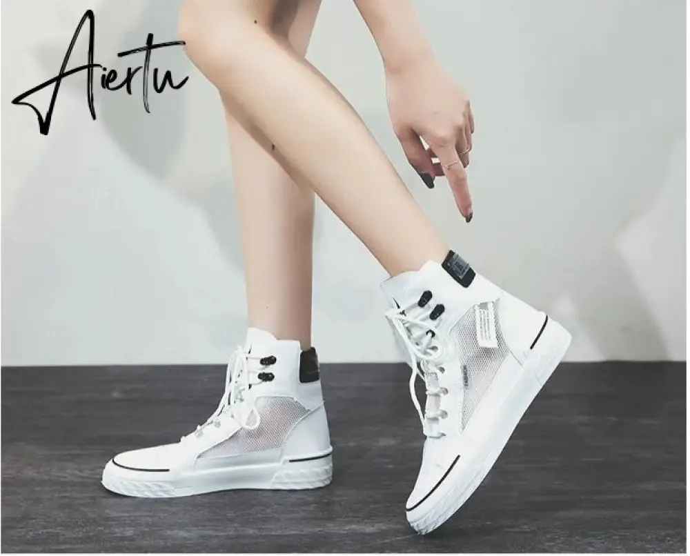 Aiertu Platform Women's Sneakers New Spring Canvas Lace-Up Vulcanized Shoes Summer Breathable White Casual Women Shoes