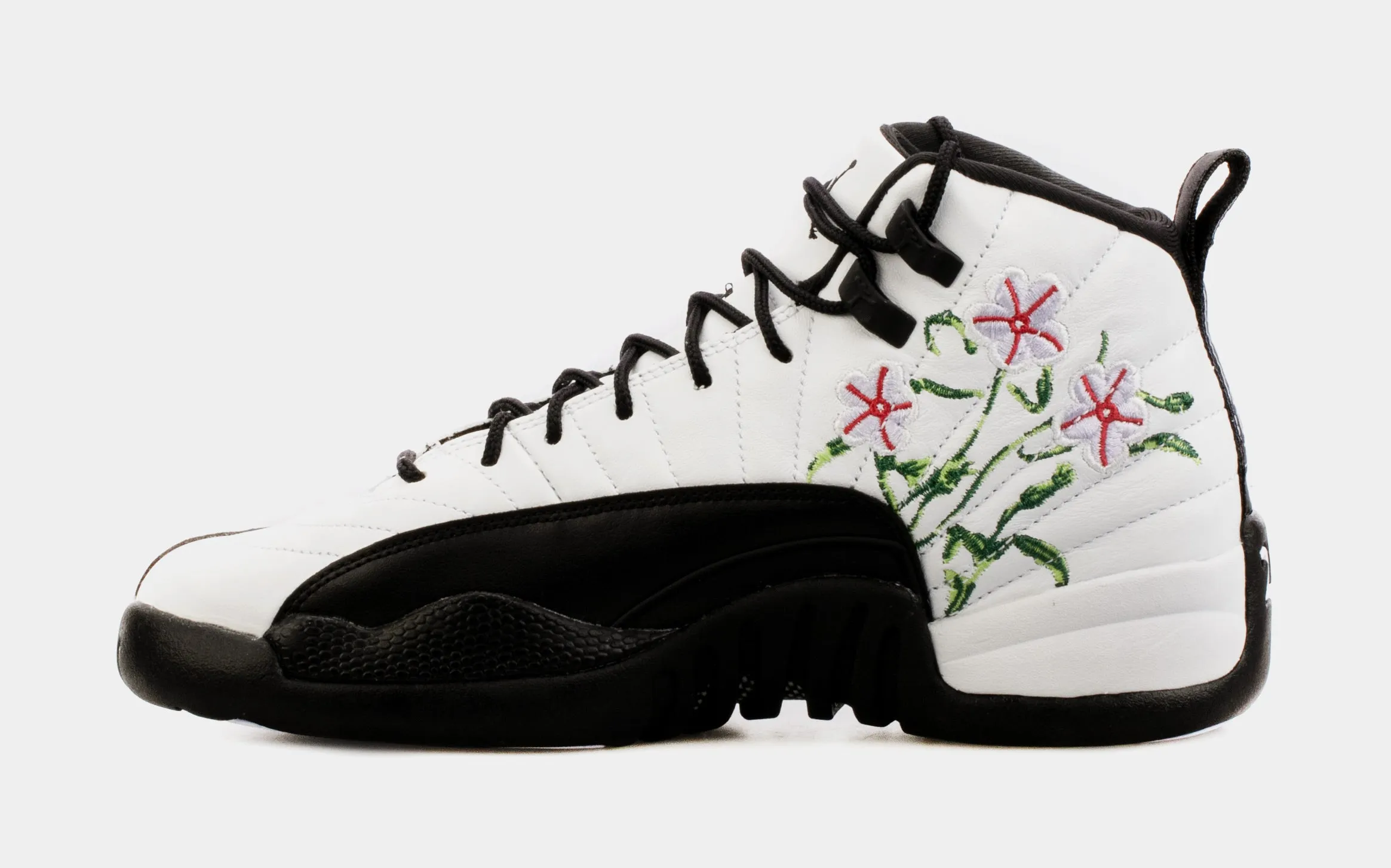 Air Jordan 12 Retro Floral Grade School Lifestyle Shoes (White/Black) Free Shipping