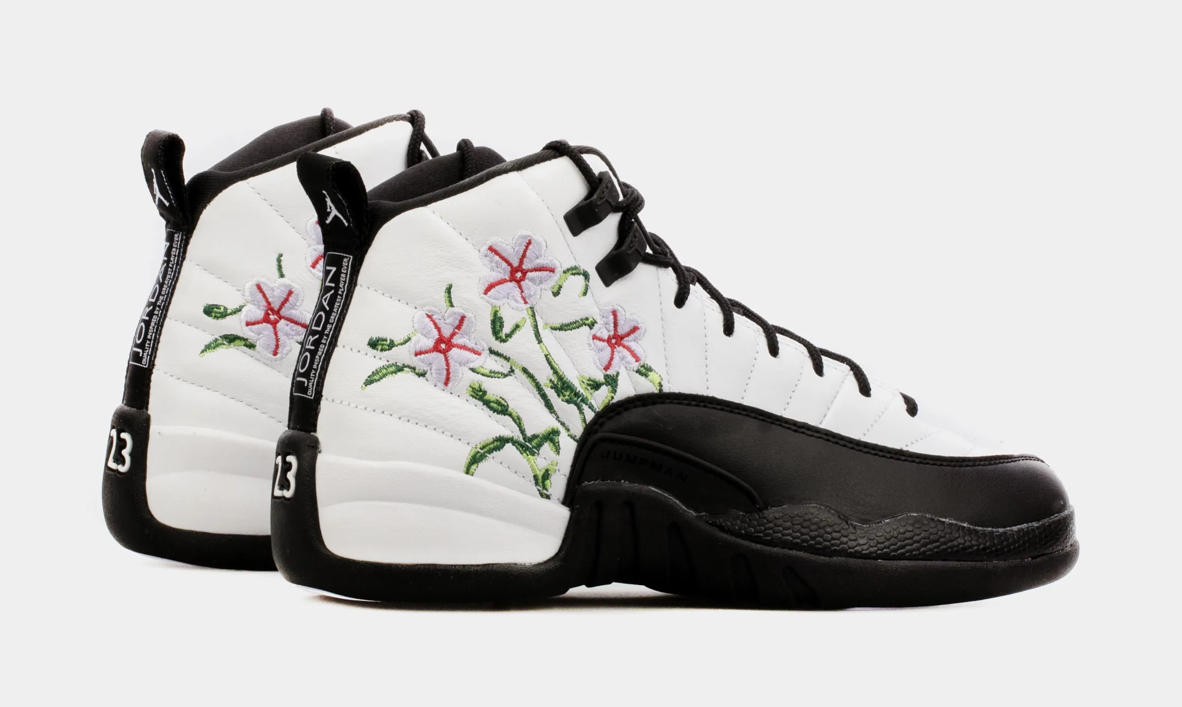 Air Jordan 12 Retro Floral Grade School Lifestyle Shoes (White/Black) Free Shipping