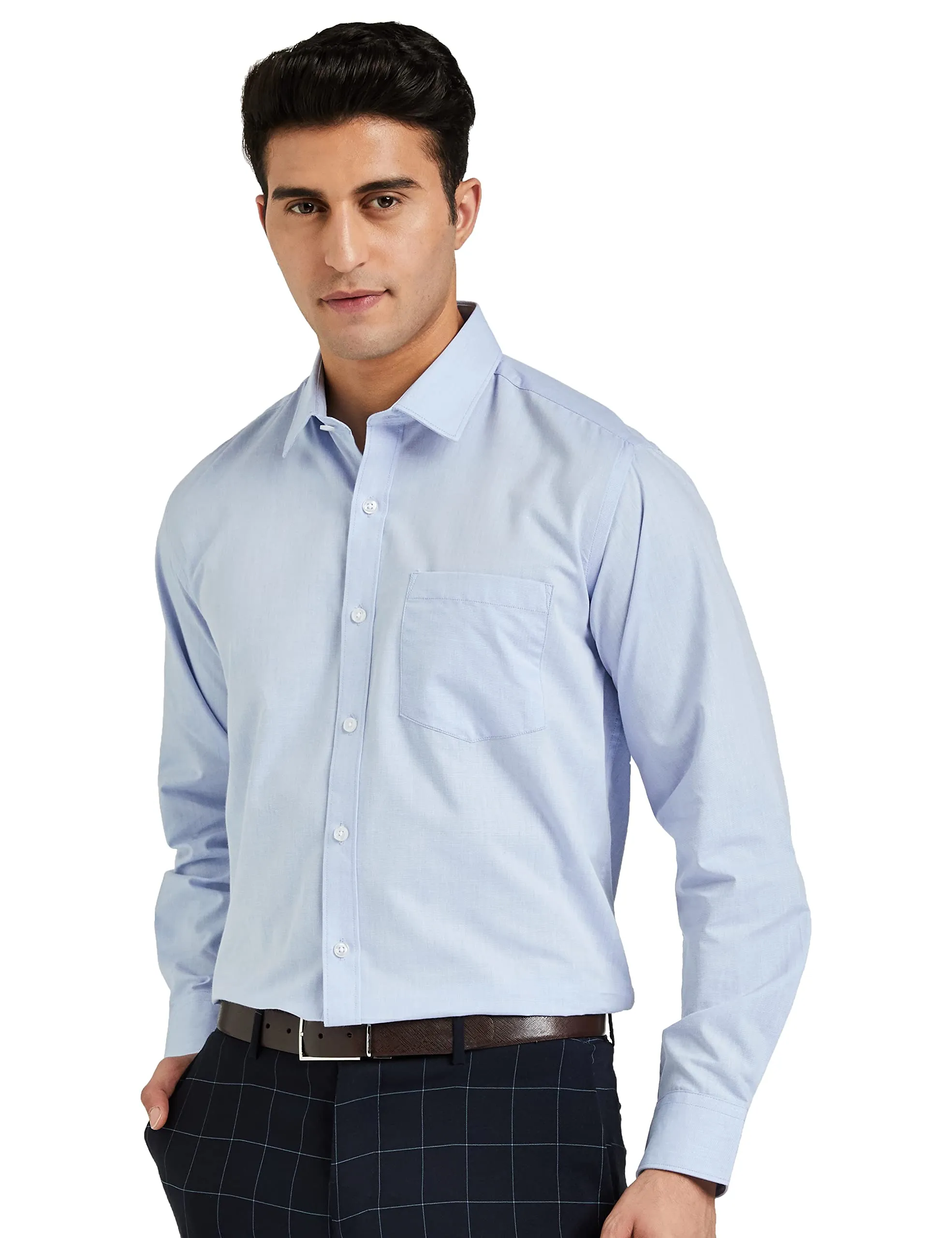 Amazon Brand - Symbol Men's Solid Regular Shirt (AW17MFS19_Sky 42)