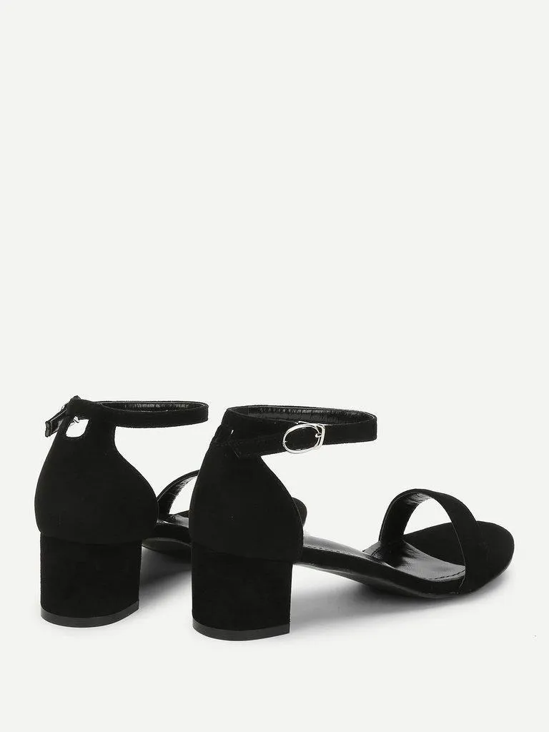 Ankle Strap Two-Piece Block-Heel Sandals