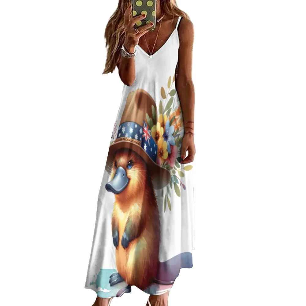 Australian Animals Platypus Spaghetti Strap Ankle-Length Dress Long dress