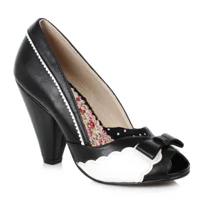 Bettie Page Margie Peep Toe Pump in Black & White - Size 9