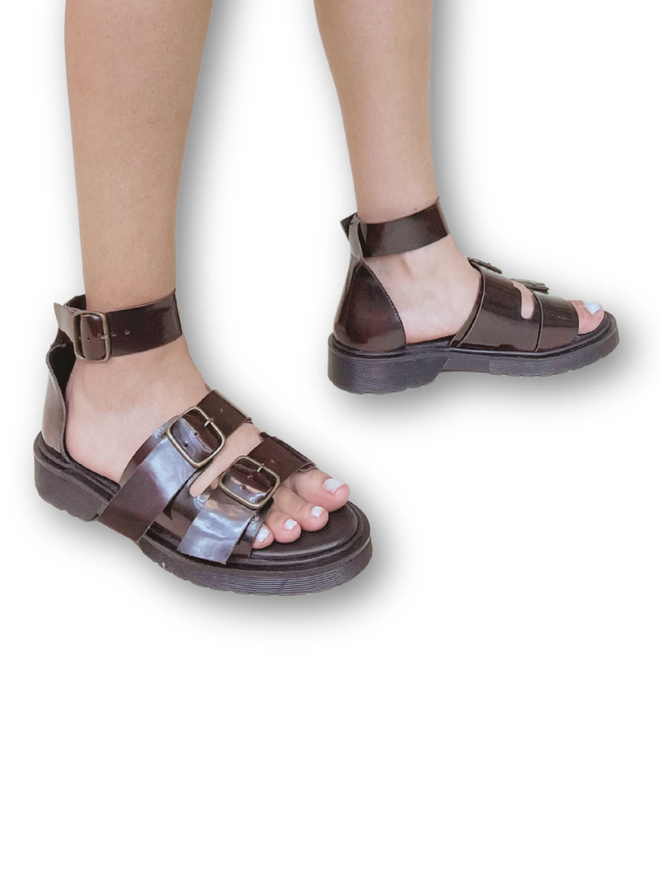 Blake double buckle chunky sandal burgundy