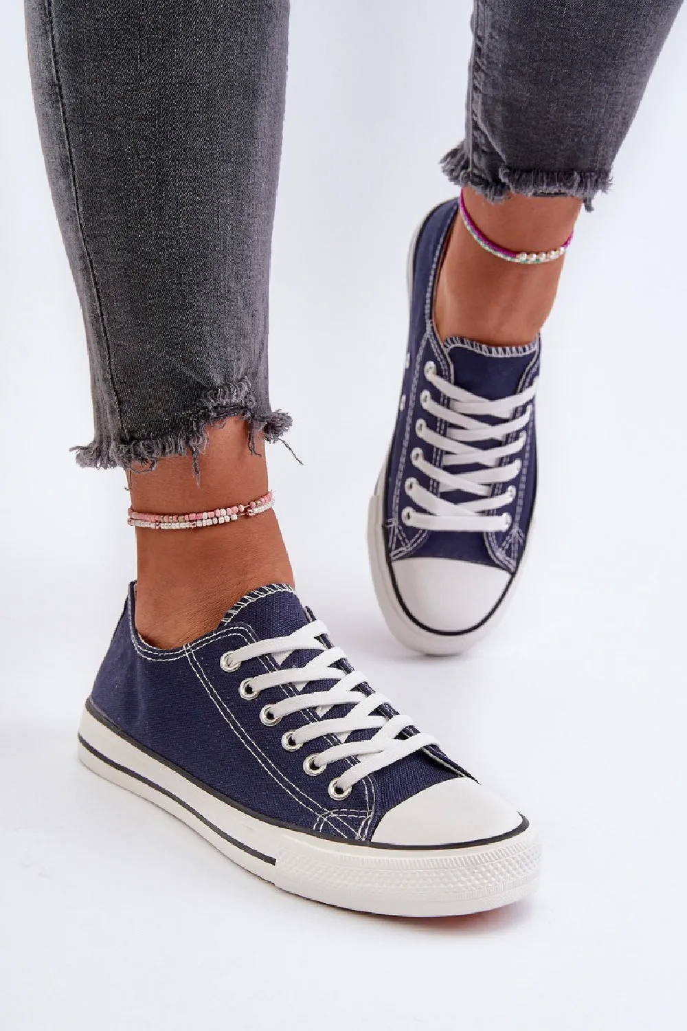 BLUE CANVAS LACE UP FLAT DESIGNER FASHION TRAINERS