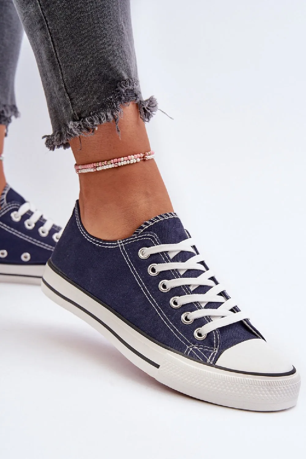 BLUE CANVAS LACE UP FLAT DESIGNER FASHION TRAINERS