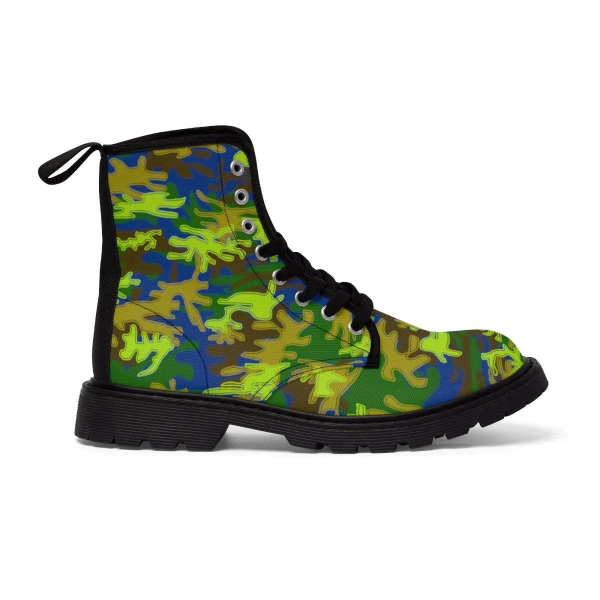 Blue Green Camo Women's Boots, Army Military Print Best Winter Laced Up Canvas Boots For Women (US Size 6.5-11)