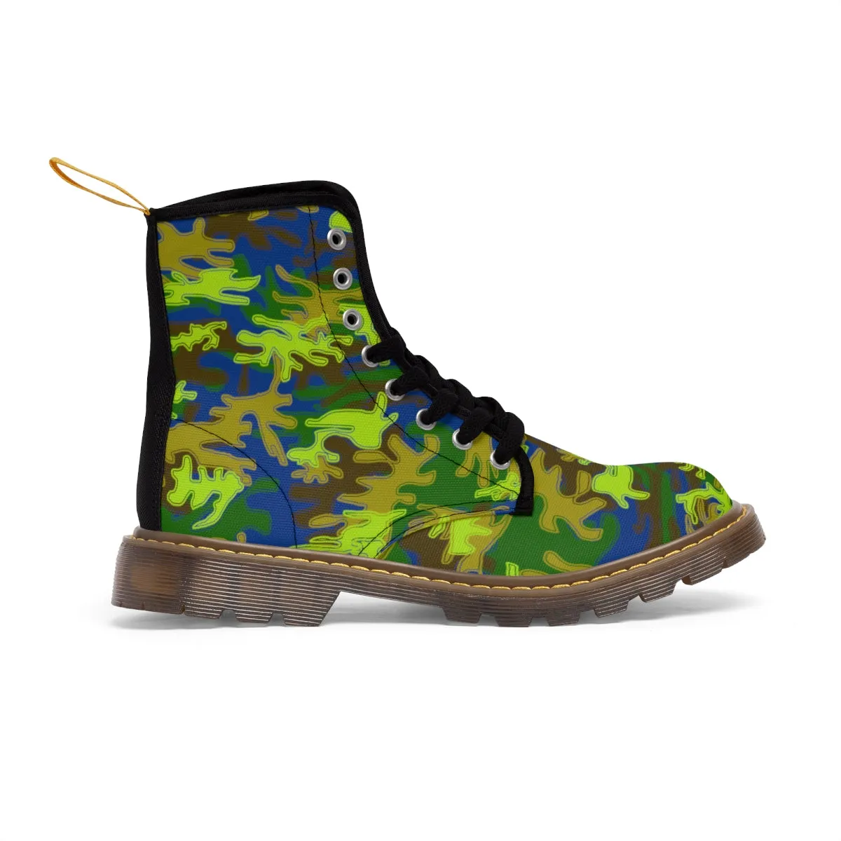 Blue Green Camo Women's Boots, Army Military Print Best Winter Laced Up Canvas Boots For Women (US Size 6.5-11)