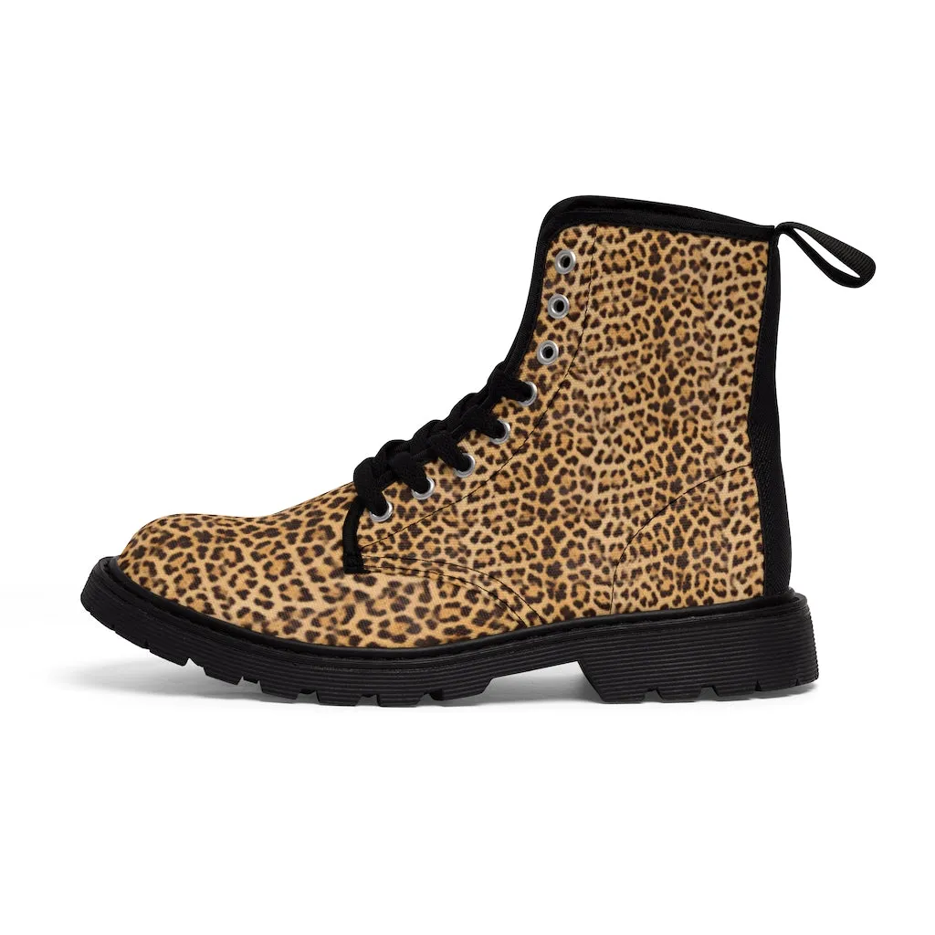 Brown Leopard Women's Canvas Boots, Best Leopard Animal Print Winter Boots For Ladies