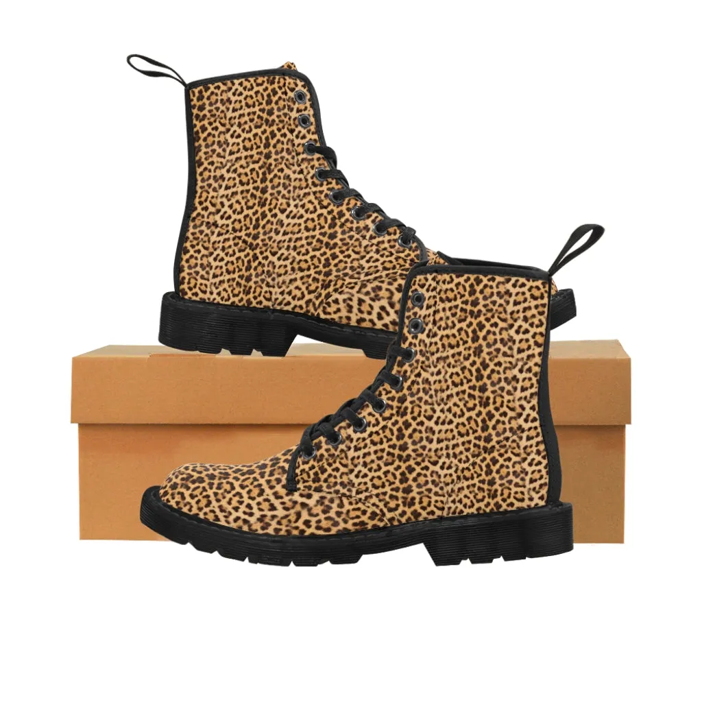 Brown Leopard Women's Canvas Boots, Best Leopard Animal Print Winter Boots For Ladies