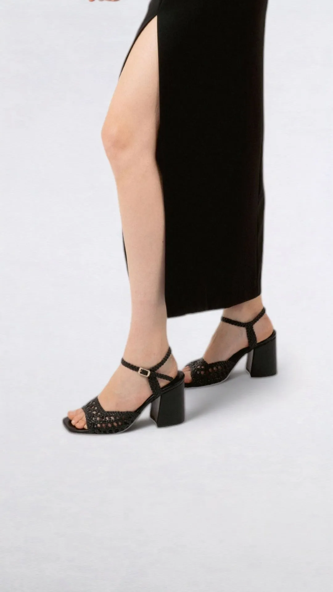 CAPRI - Black Woven Leather Sandals