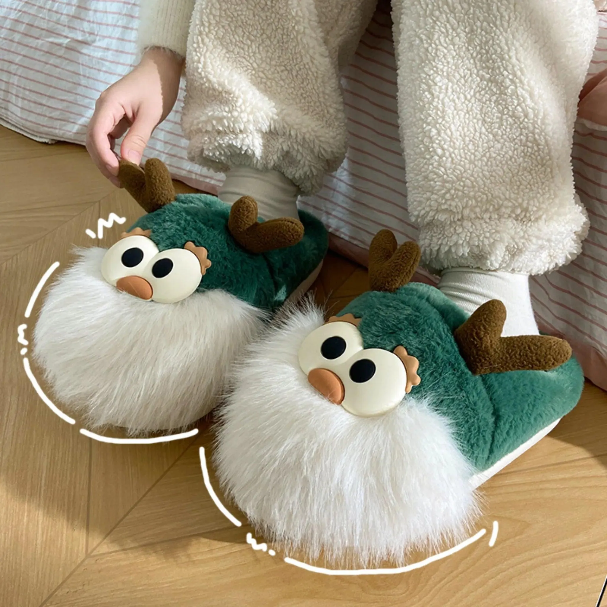 Cartoon Deer Slippers – Warm Plush Indoor Shoes for Women