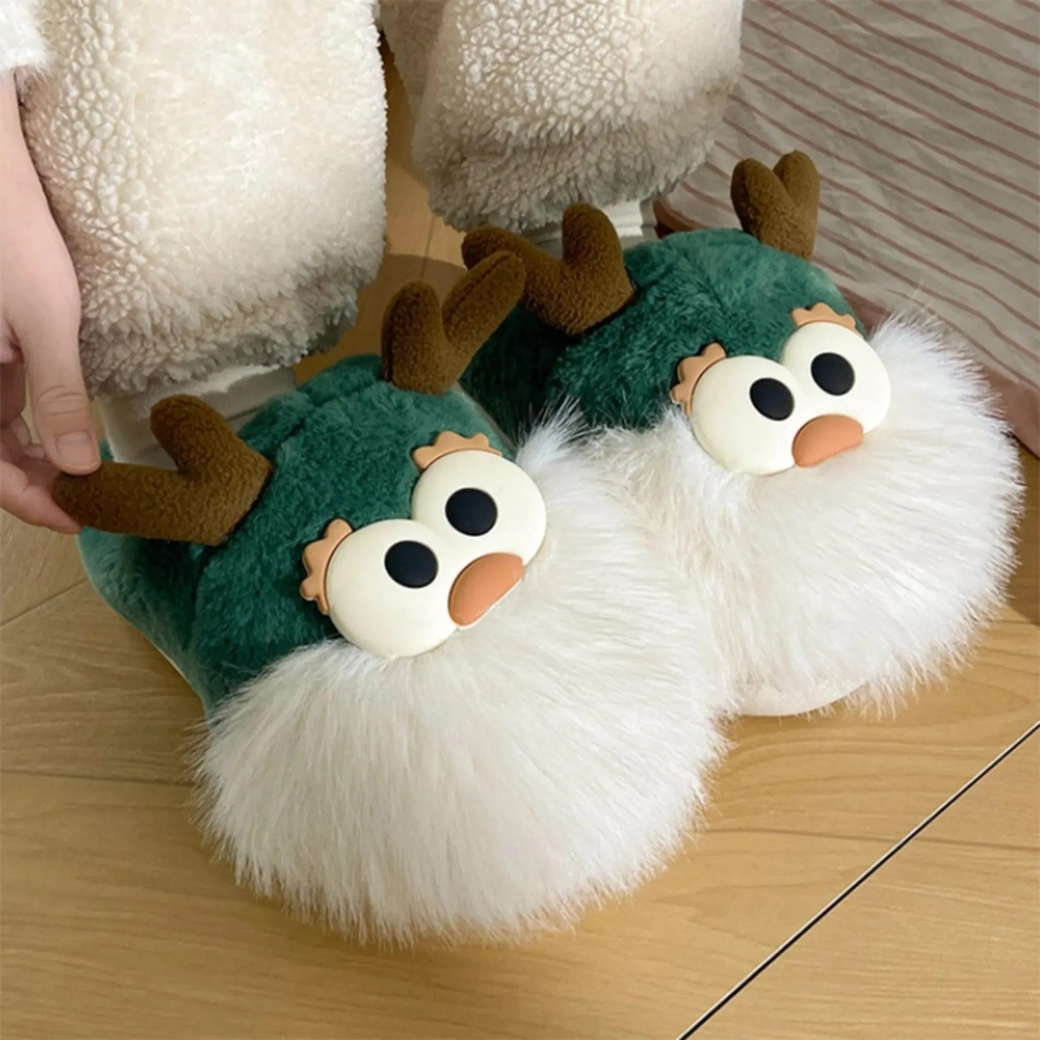 Cartoon Deer Slippers – Warm Plush Indoor Shoes for Women