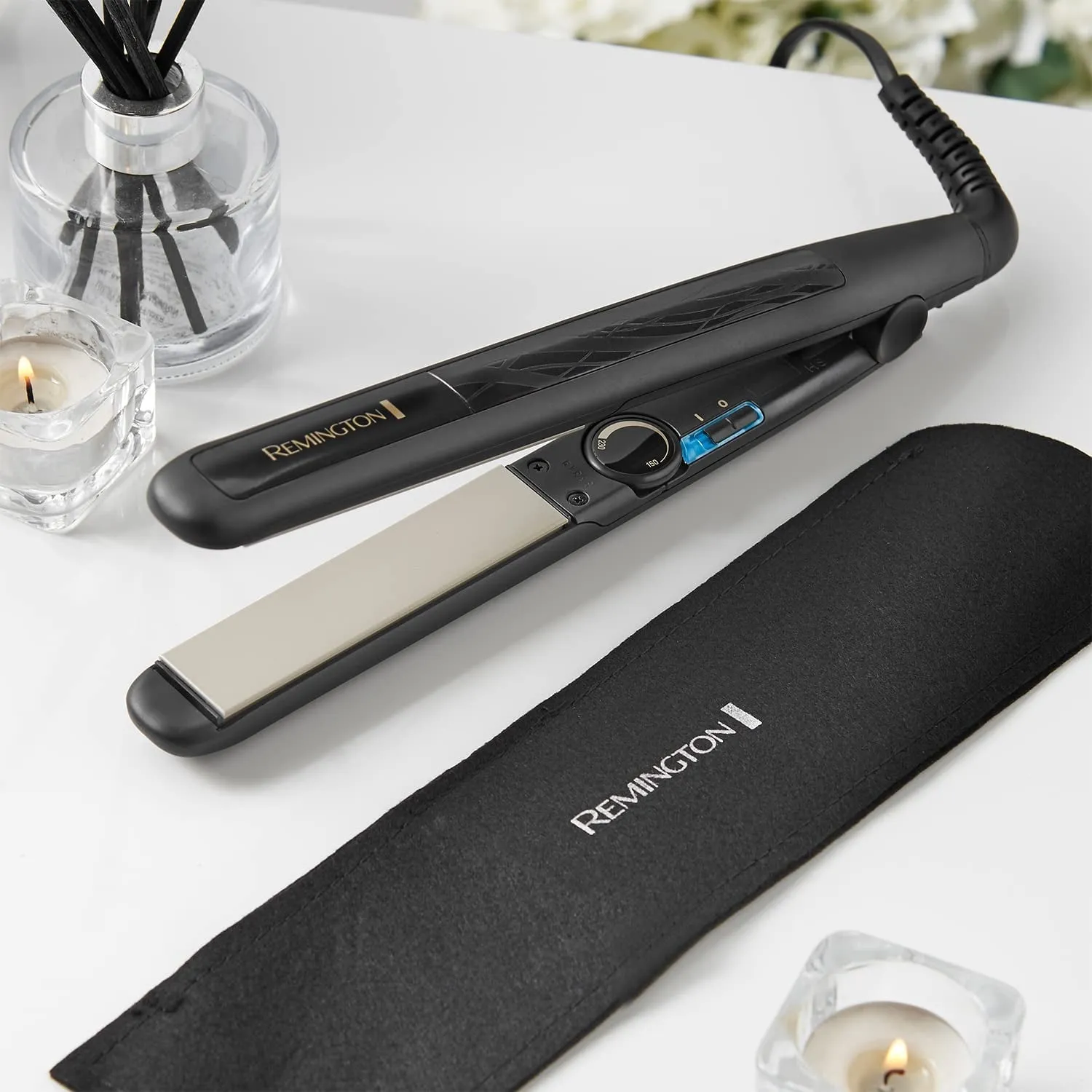 Ceramic Hair Straightener - Slim longer length 110mm floating plates with Anti-static/Tourmaline Ionic coating for smooth glide, Fast 15 second heat up, Heat proof pouch, Up to 230°C, S3500