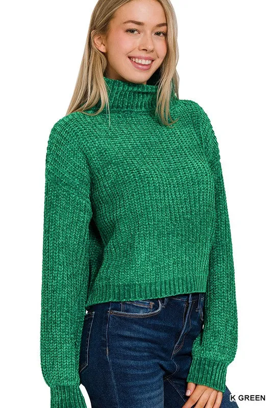 Chenille Turtleneck Sweater - Kelly Green