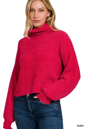 Chenille Turtleneck Sweater -Ruby