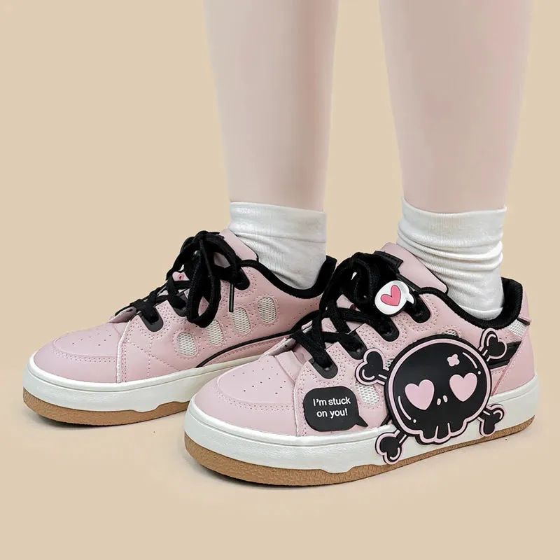 *CLEARANCE* Deadly Black Skull Pink Chunky Sneakers - Women's