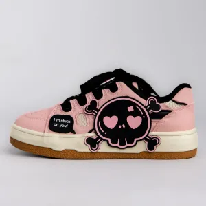 *CLEARANCE* Deadly Black Skull Pink Chunky Sneakers - Women's