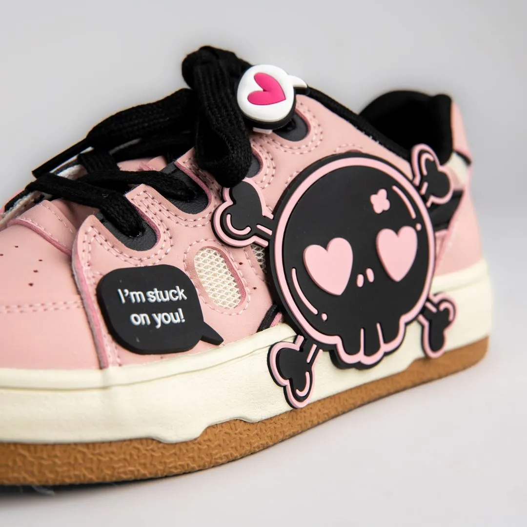 *CLEARANCE* Deadly Black Skull Pink Chunky Sneakers - Women's