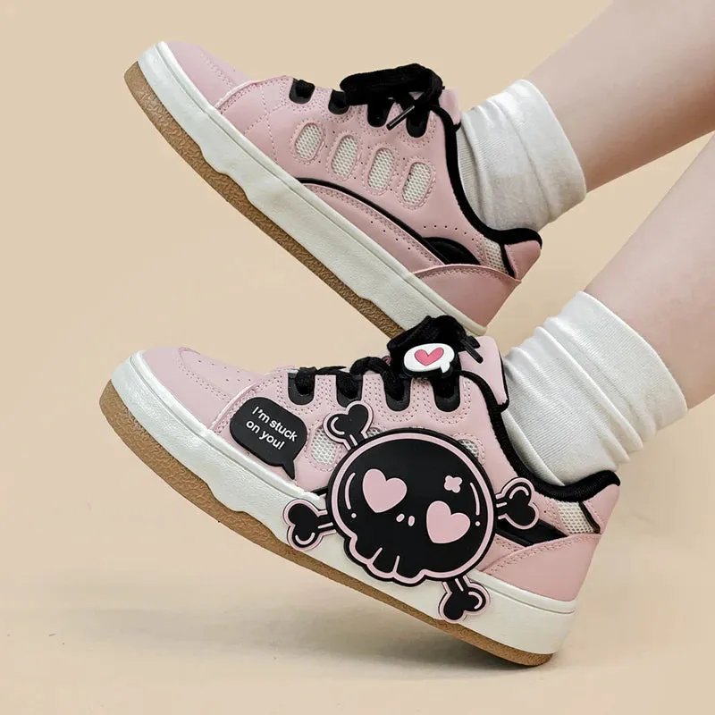 *CLEARANCE* Deadly Black Skull Pink Chunky Sneakers - Women's