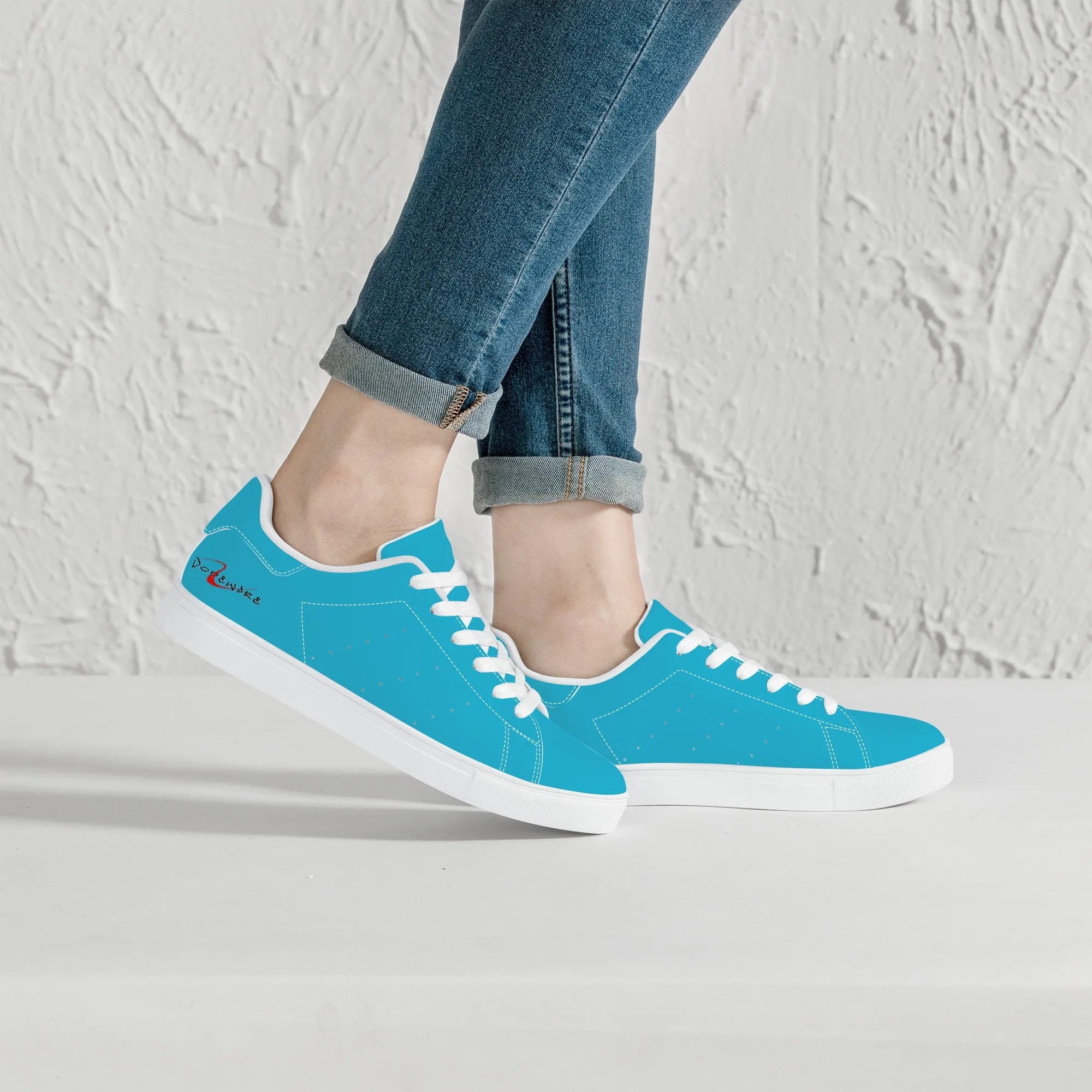 D27 Low-Top Synthetic Leather Sneakers - Light Blue