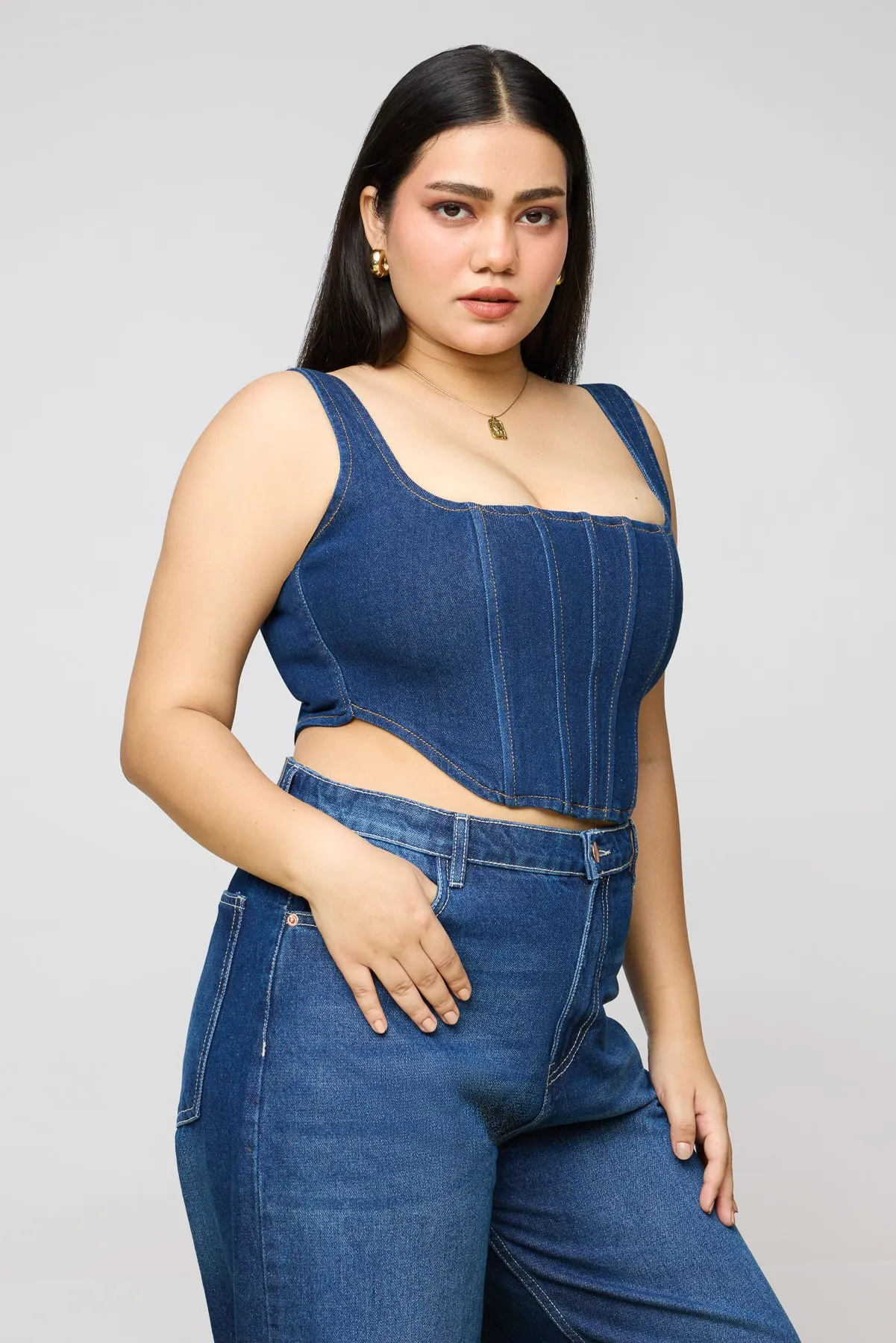 Denim Sculpt Curve Corset Top