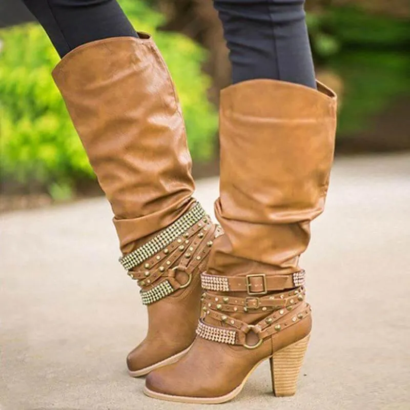 Designer Stylish Mid-calf  Non-slip Female Boots