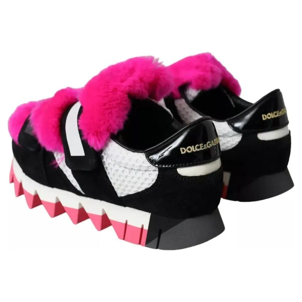 Dolce & Gabbana Black Pink Neoprene Stretch Shark Sneakers Shoes