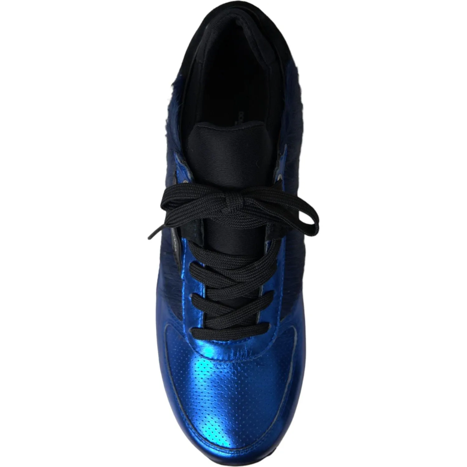 Dolce & Gabbana Blue Black Calf Hair Leather Sneakers Shoes