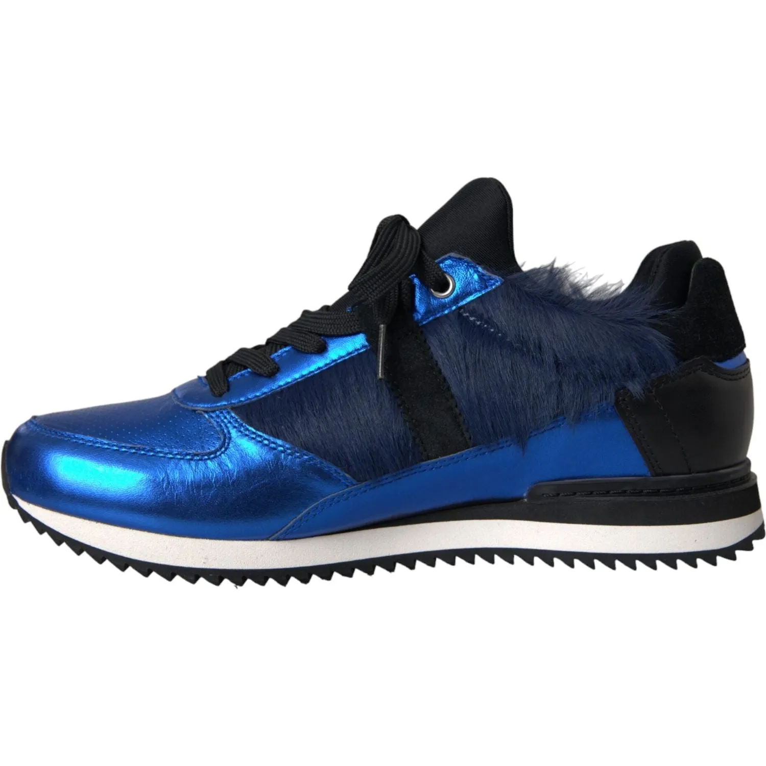 Dolce & Gabbana Blue Black Calf Hair Leather Sneakers Shoes