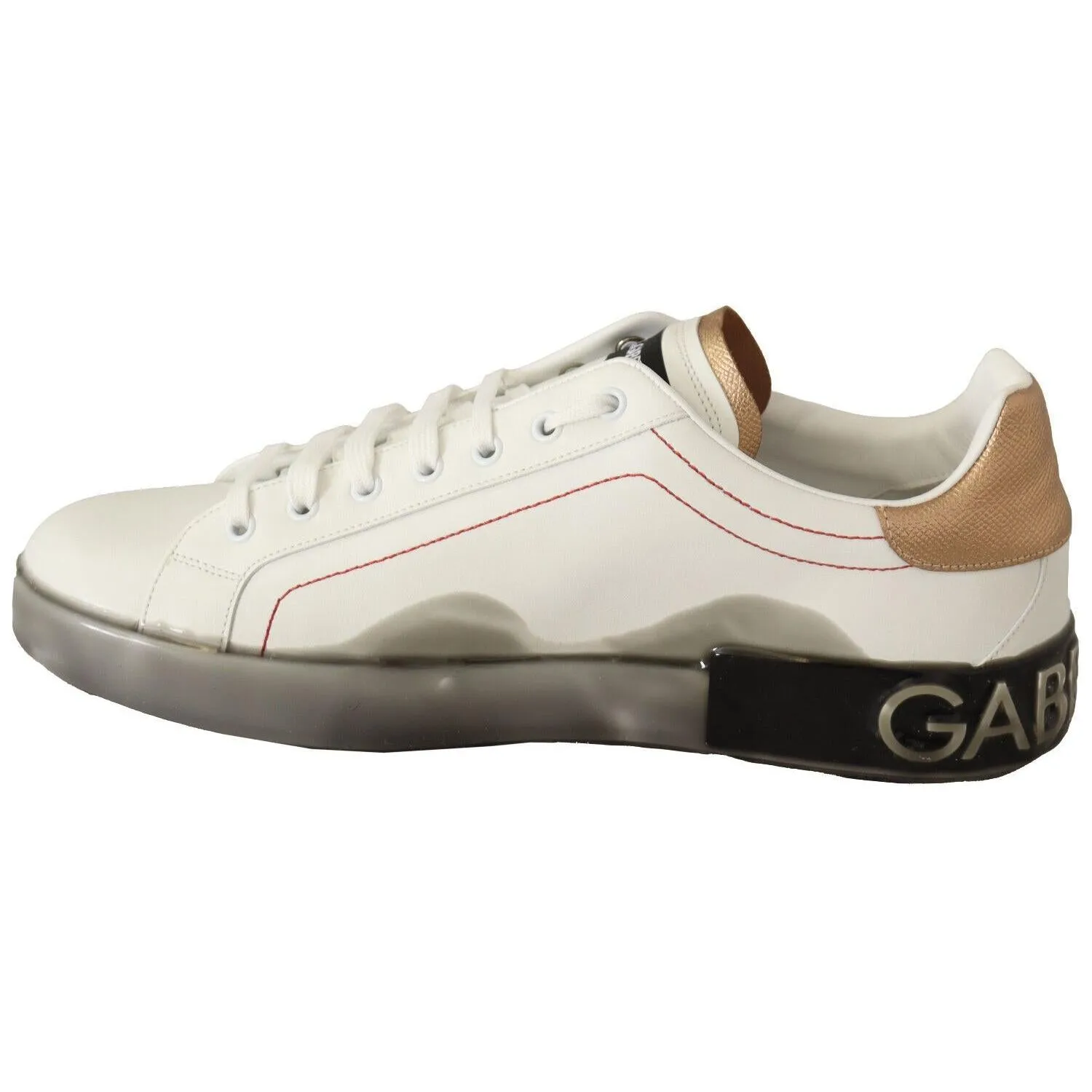 Dolce & Gabbana Elegant White & Gold Leather Sneakers