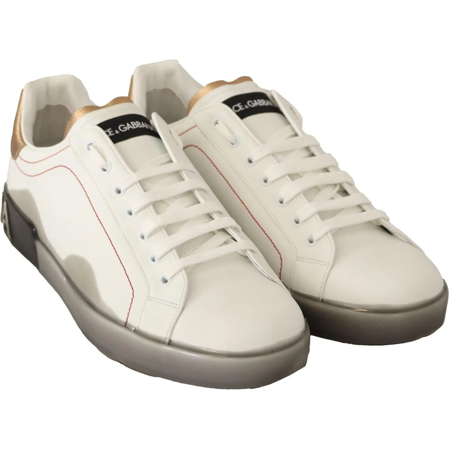 Dolce & Gabbana Elegant White & Gold Leather Sneakers