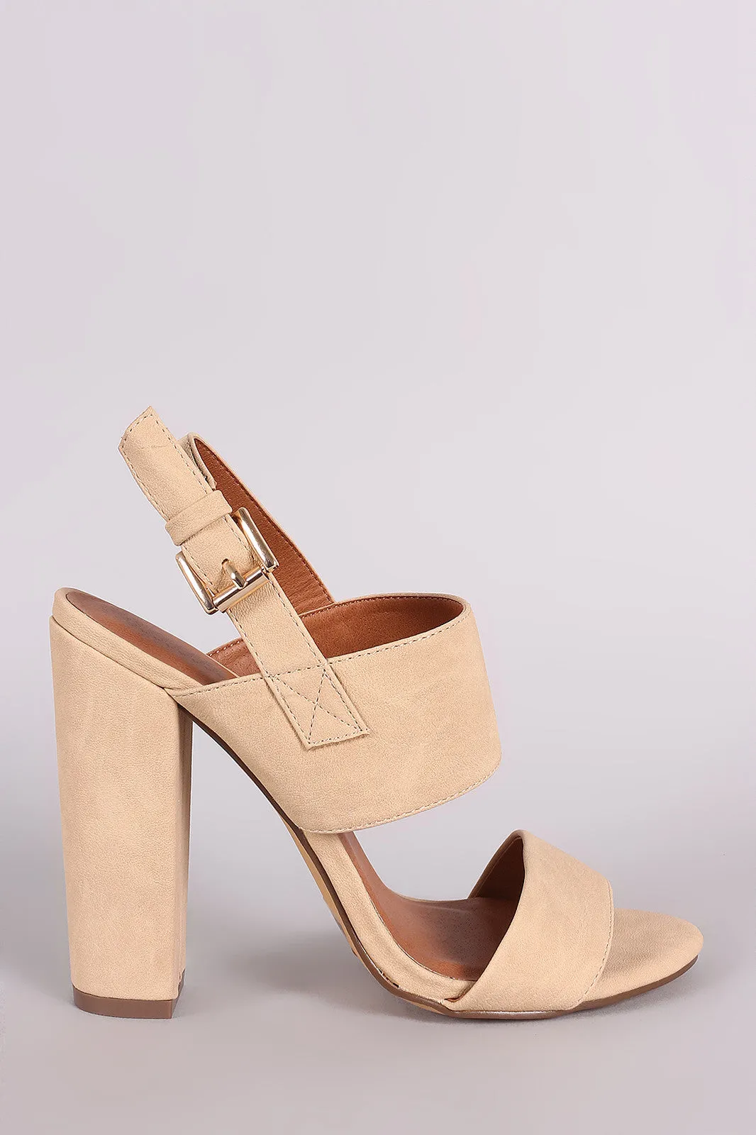 Double Band Open Toe Slingback Chunky Heel