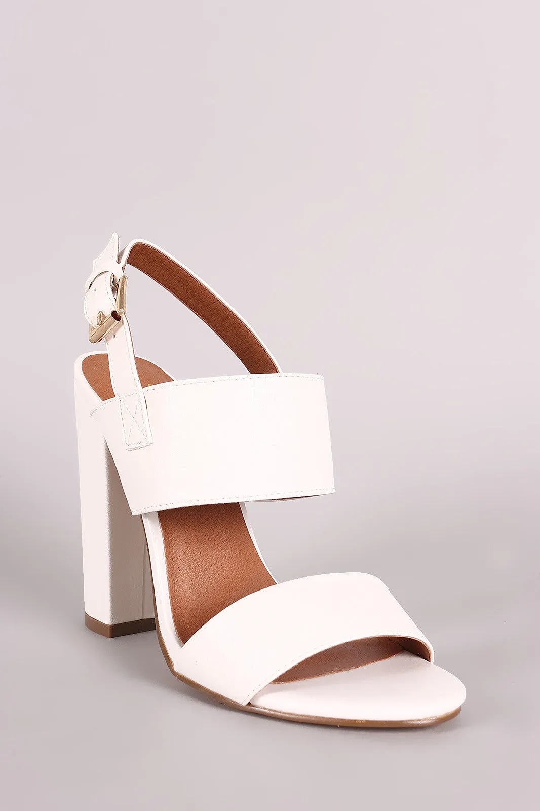 Double Band Open Toe Slingback Chunky Heel