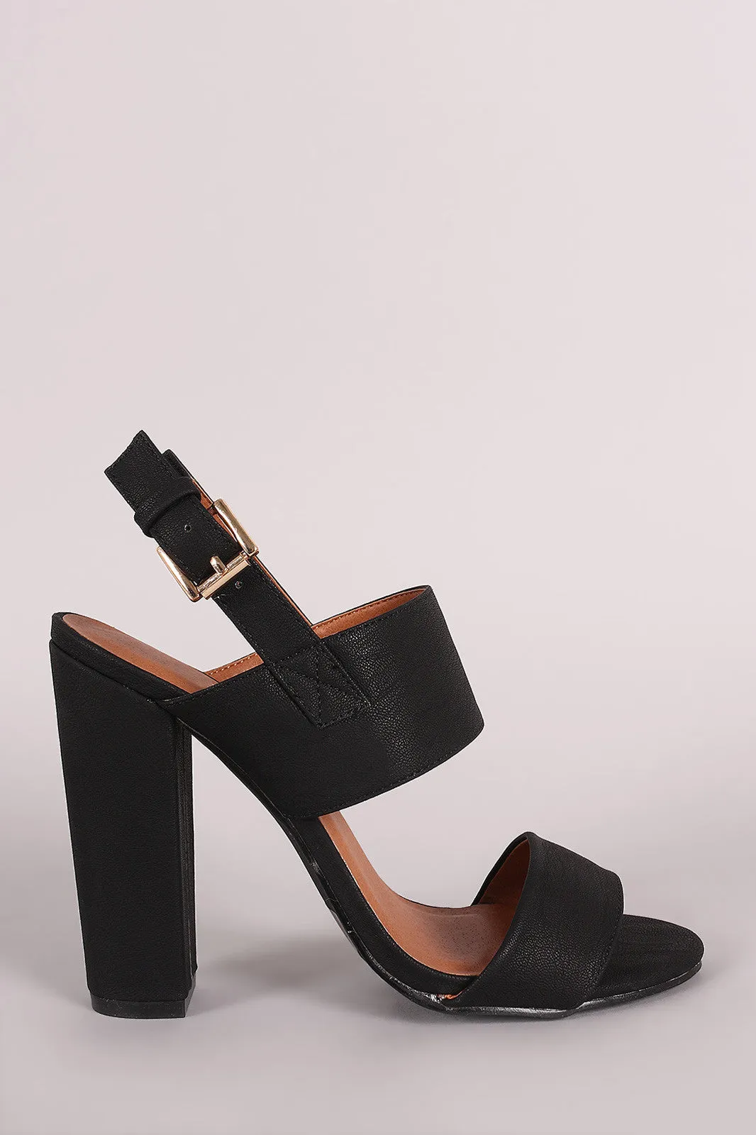 Double Band Open Toe Slingback Chunky Heel