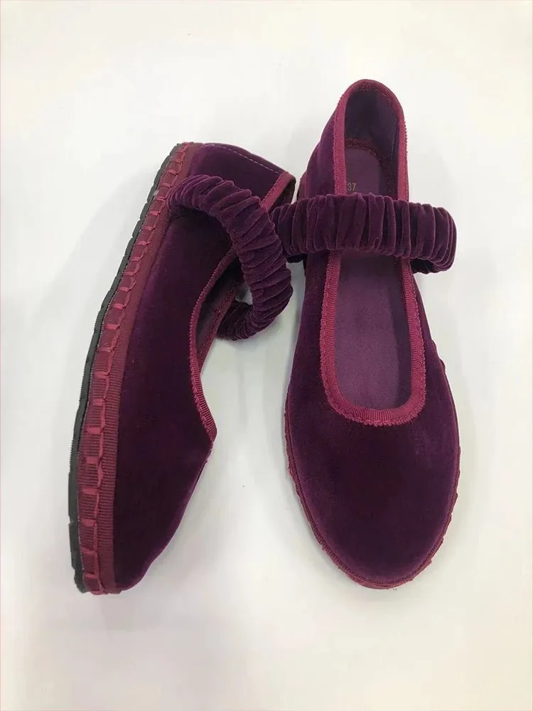 Elastic Band Velvet Mary Janes Ballet Flats Shoes Women 2024 Trend Solid Color Fabric Canvas Shoes Ladies Elegant Loafers Black