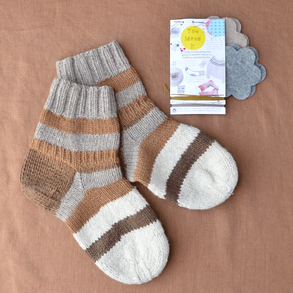 Enkhe's Hand Spun & Knitted Bed Socks - 100% Wool (42-43)*YOU MEND IT!