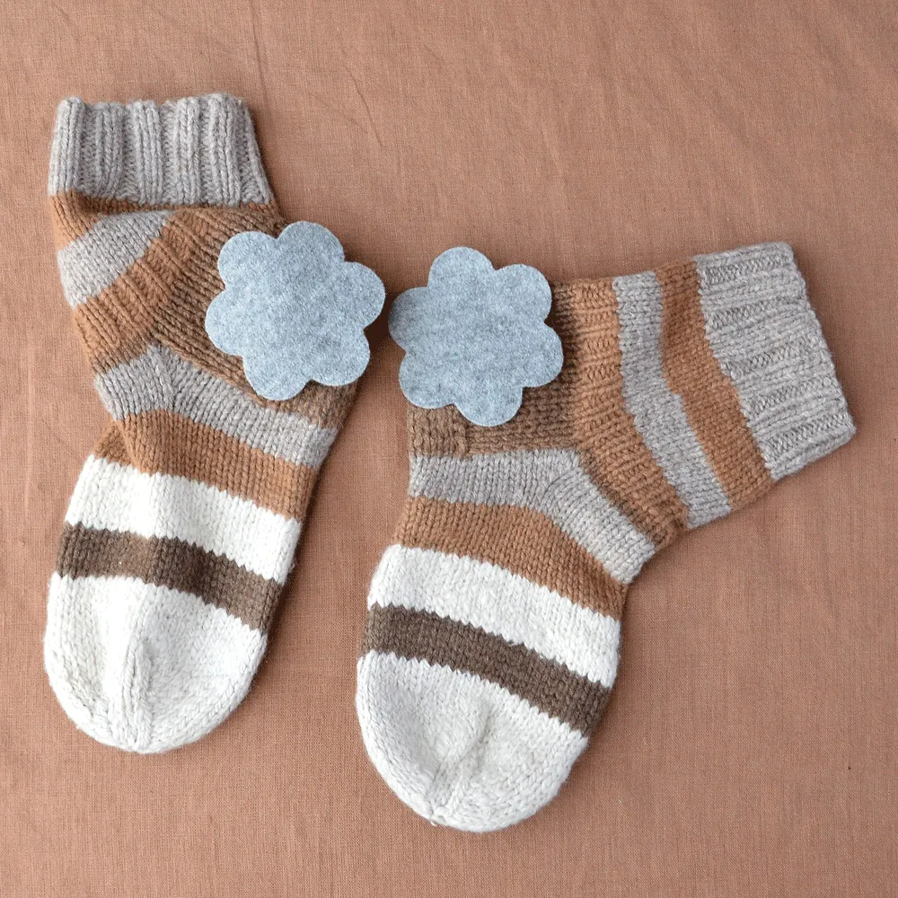 Enkhe's Hand Spun & Knitted Bed Socks - 100% Wool (42-43)*YOU MEND IT!