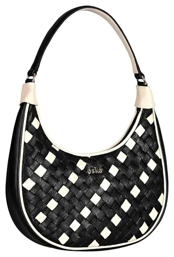 eske Elena Genuine Leather Half Moon Braided Shoulder Bag (Black Vanilla)