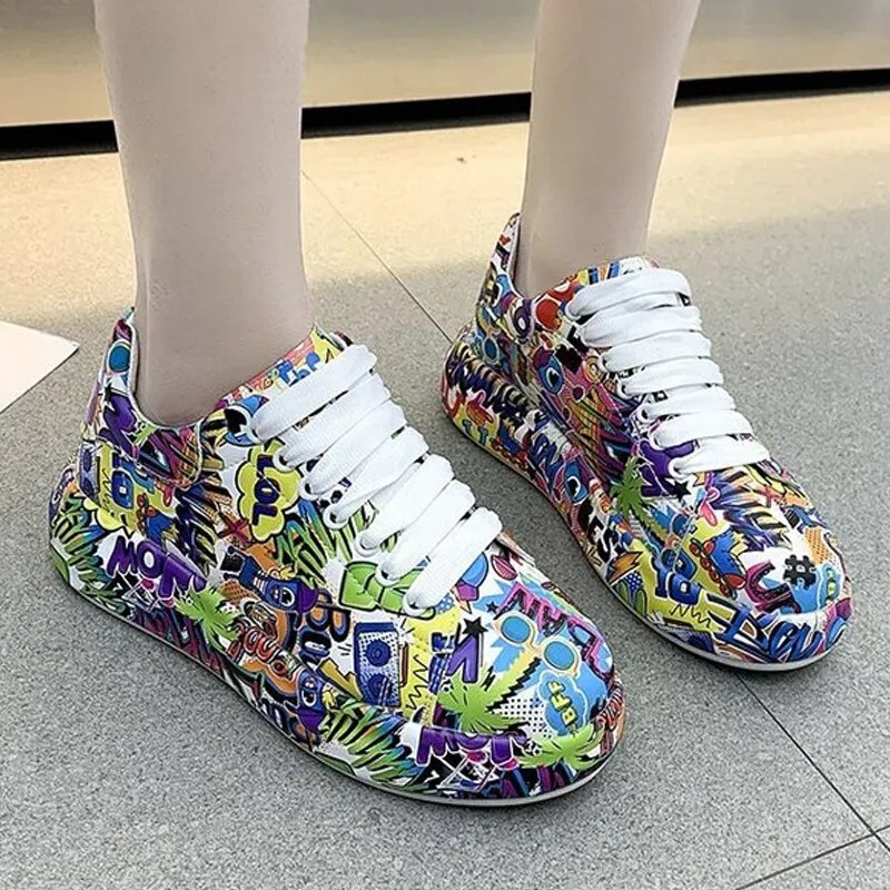 Fashion Soft Platform Graffiti Casual Shoes Classic Girls Streetwear Trainers