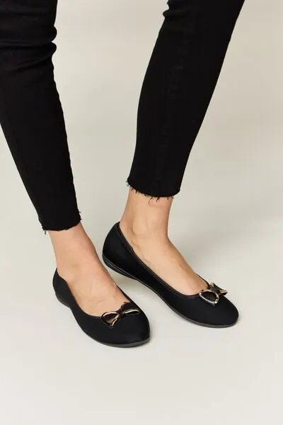 Forever Link Metal Buckle Flat Loafers in Charcoal Lycra