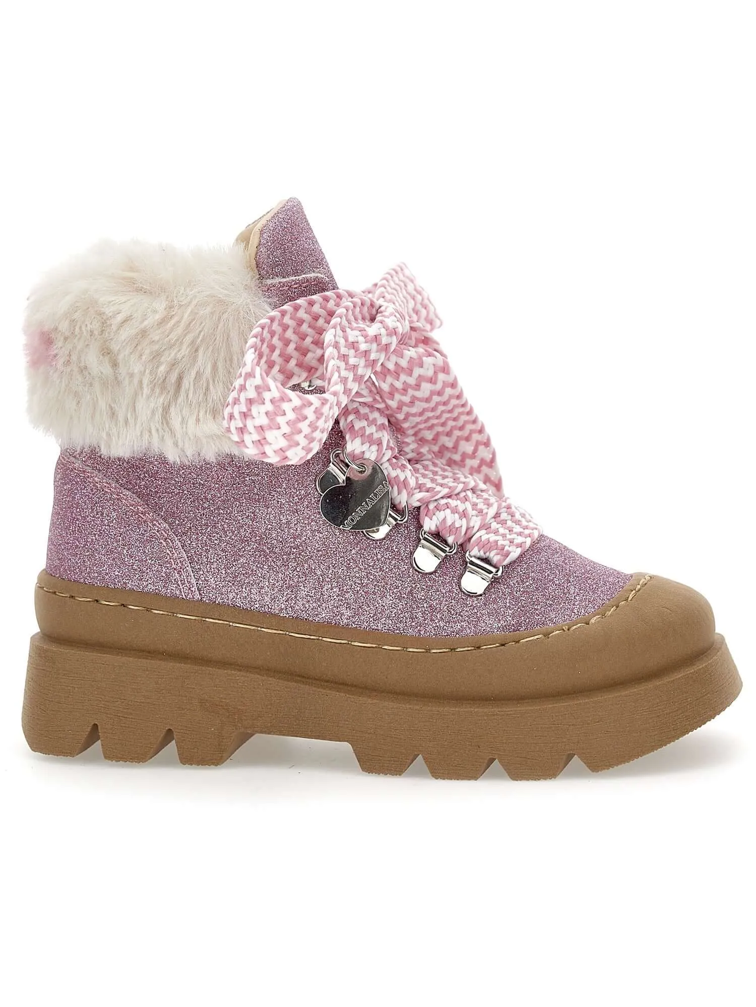 Girls Pink Glitter Chunky Boots